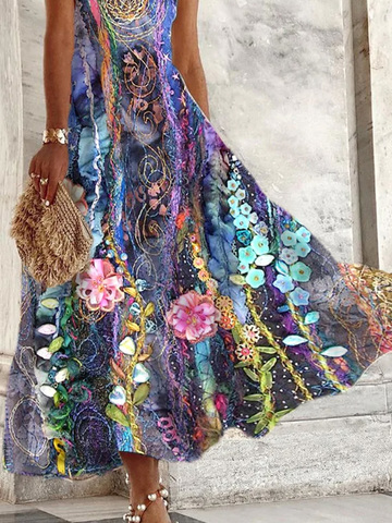 Loose Jersey Floral Vacation Long Dress