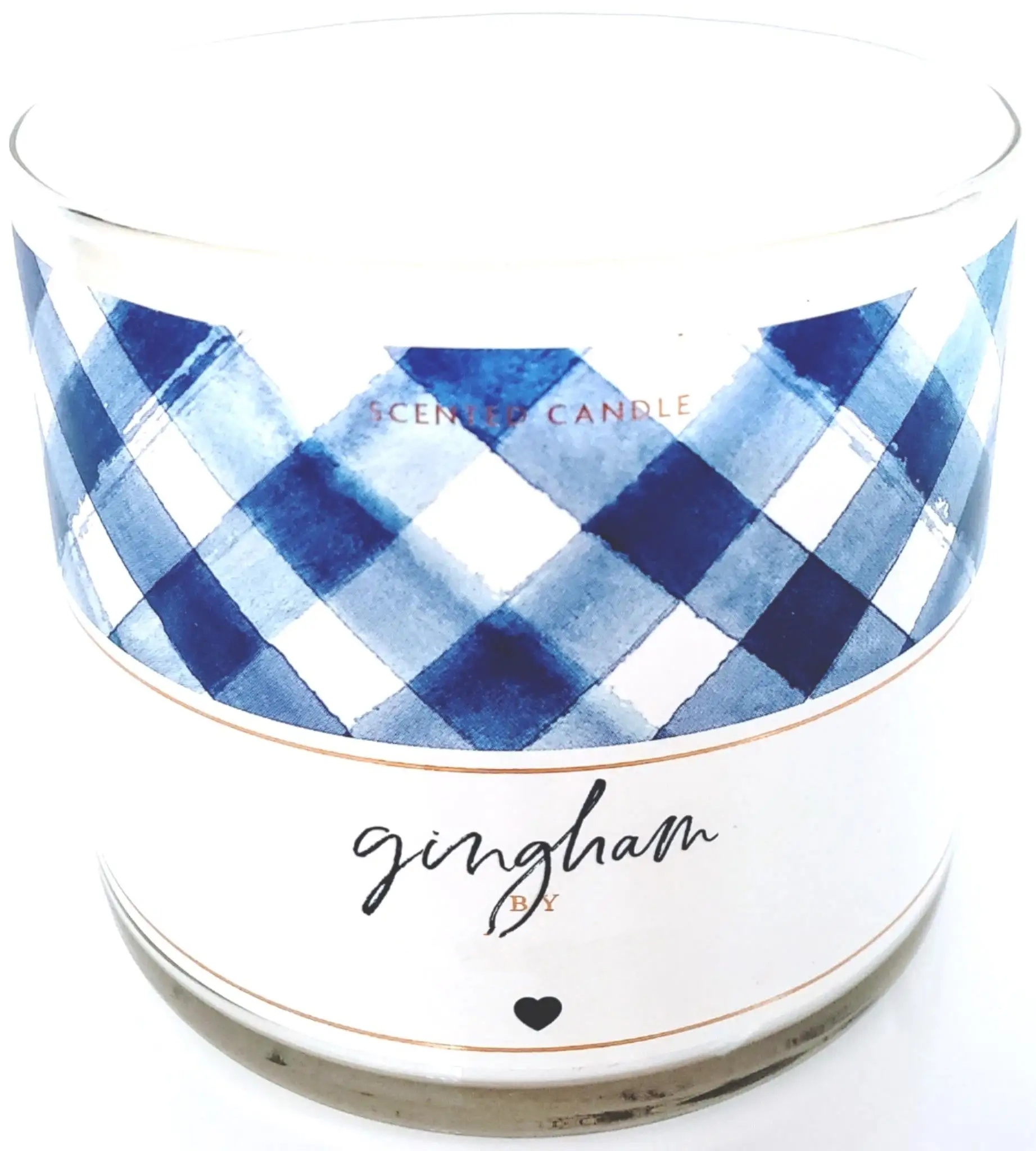 Gingham 3 Wick Jar Candle 14 oz. White & Blue Gingham