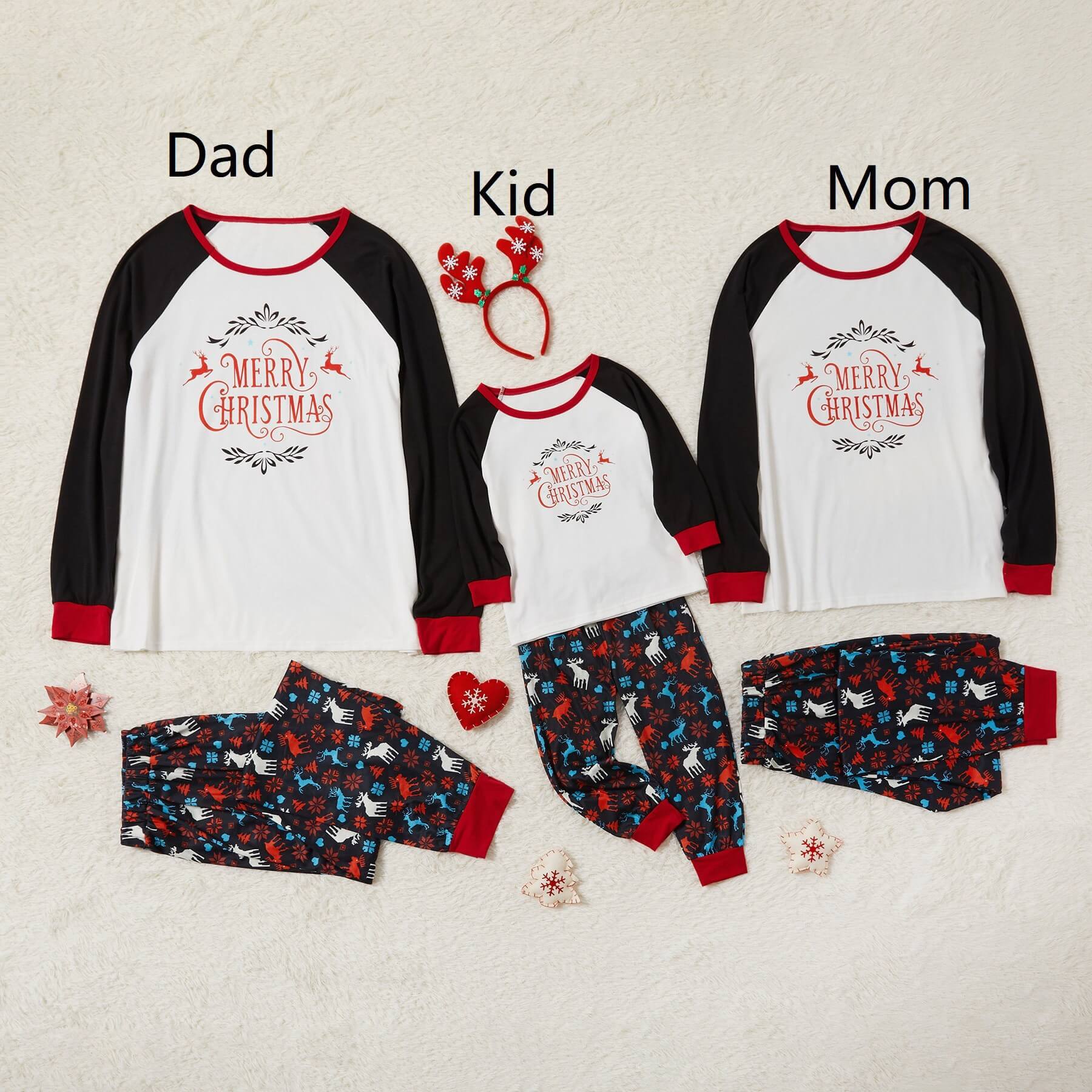 Merry Christmas Reindeer Print Family Matching Pajamas Sets