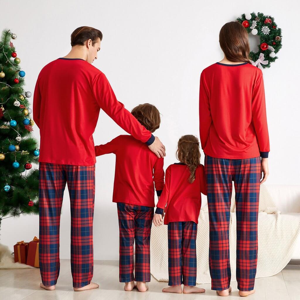 Christmas Reindeer Top and Plaid Pants Family Matching Pajamas Set