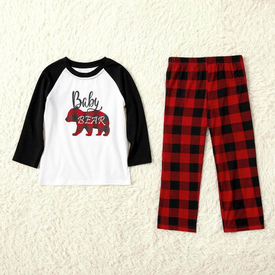 Plaid Papa and Mama Bear Print Family Matching Pajamas set (with Pet Dog Clothes)