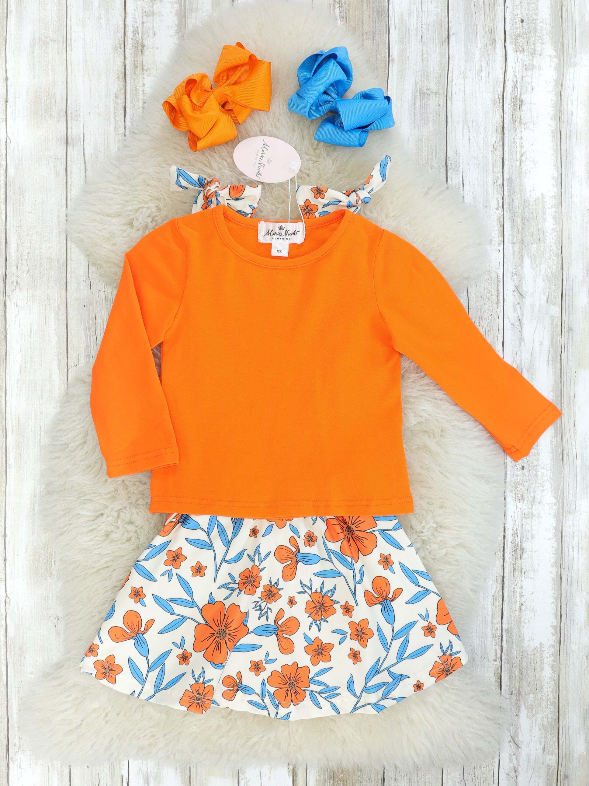 Orange & Blue Floral Overall Skirt W/ Long Sleeve