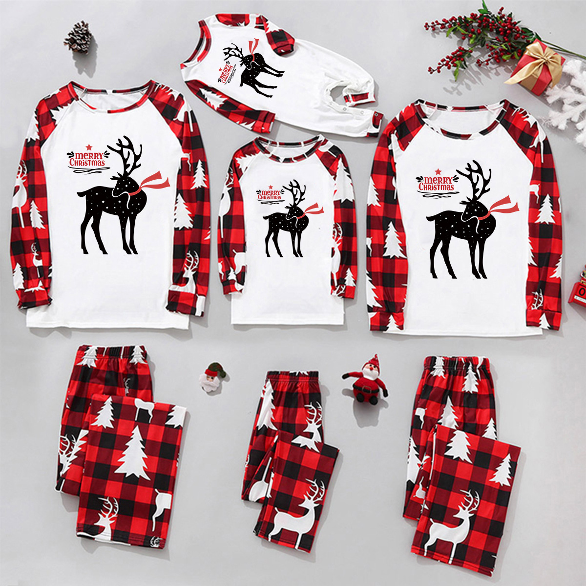Christmas Elk Printed Family Wear Parent-child Homewear-White Background
