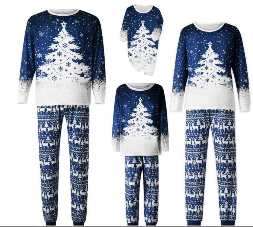 Blue Christmas Tree Fmalily Matching Pajamas Sets