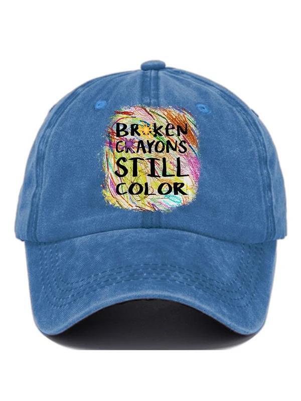 Broken Crayons Still Color Mental Health Awareness Suicide Prevention Pattern Casual Print Hats