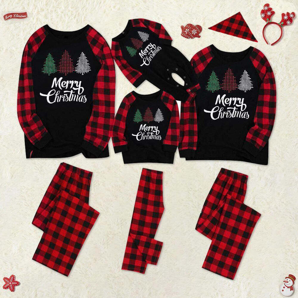 Christmas Tree Family Matching Pajamas Sets(with Pet Dog Clothes)