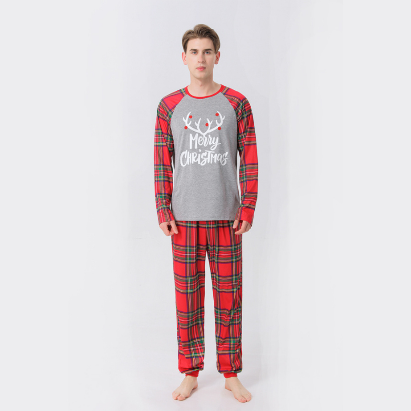 Christmas Deer Head Print Family Pajamas Set(with Pet Dog Clothes)