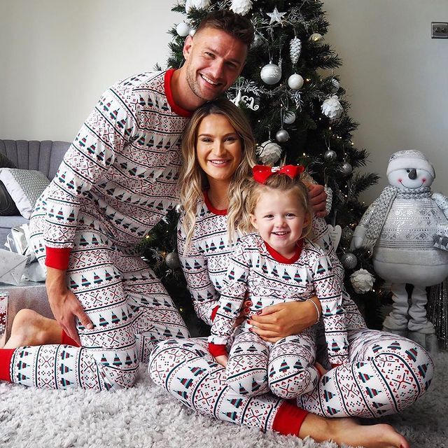 Christmas round collar printed parent-child suit