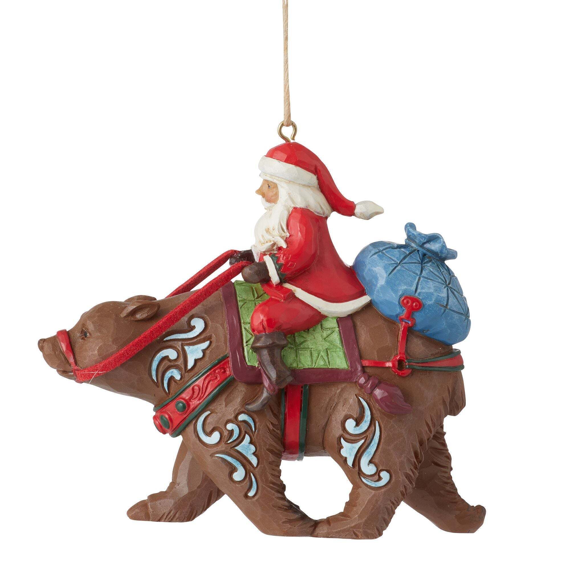 Santa Riding Bear Ornament