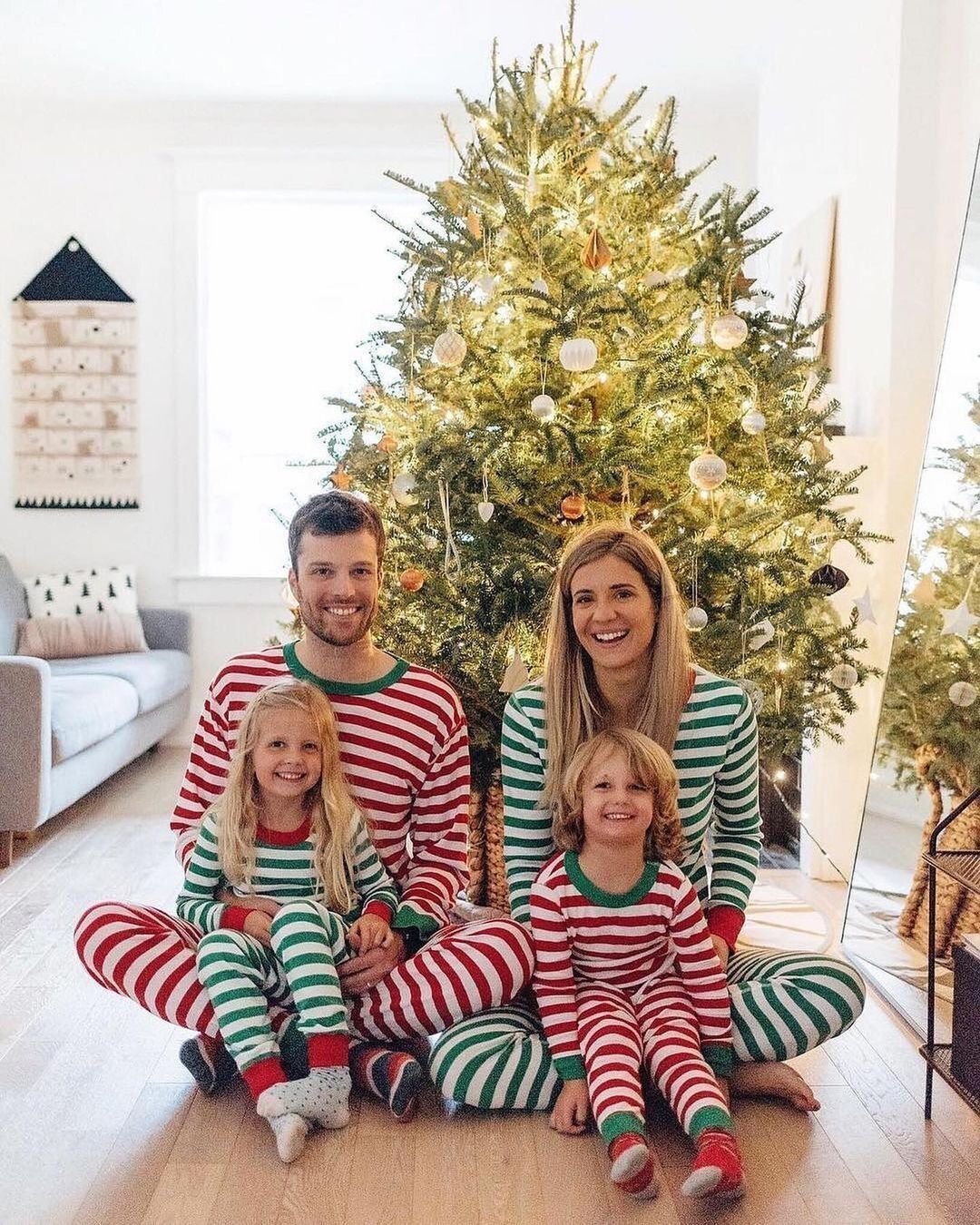 Red & Green Stripe Christmas Family Pajamas 2-piece set