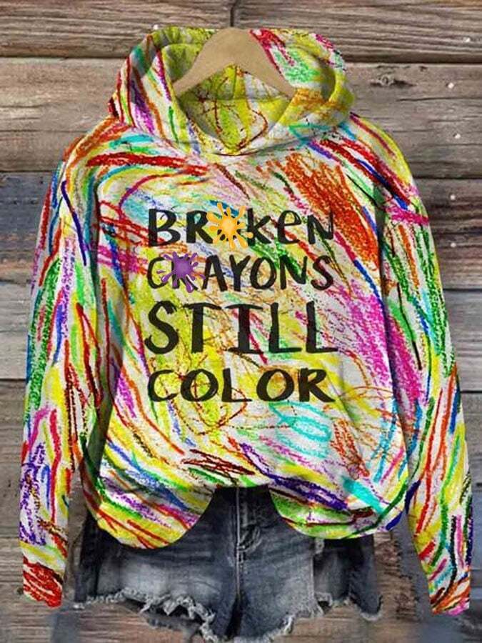 Unisex Broken Crayons Still Color Print Hooded Sweatshirt