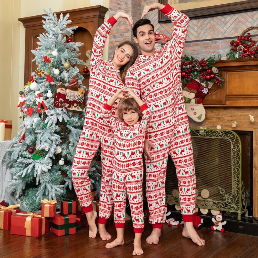 Christmas Elk Print Parent-child One-piece Hooded Family Matching Pajamas