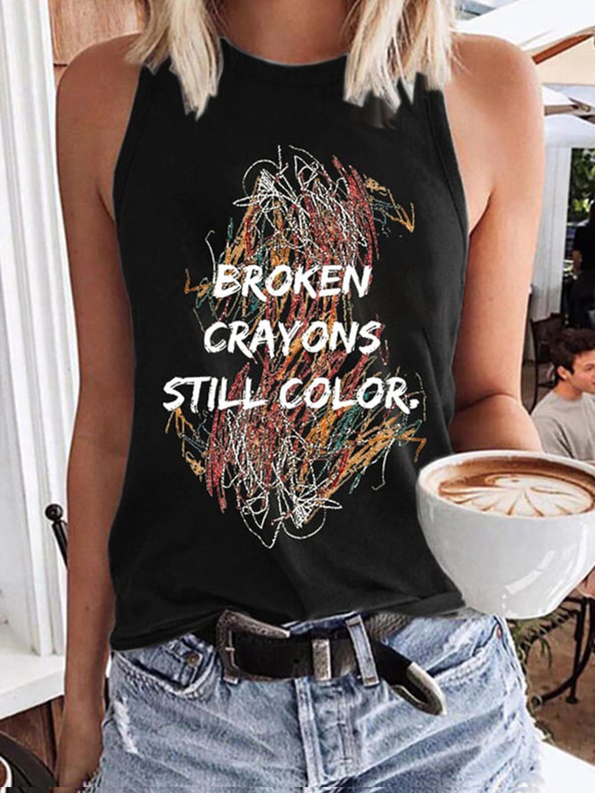 Broken Crayons Still Color Crew Neck Sleeveless Top