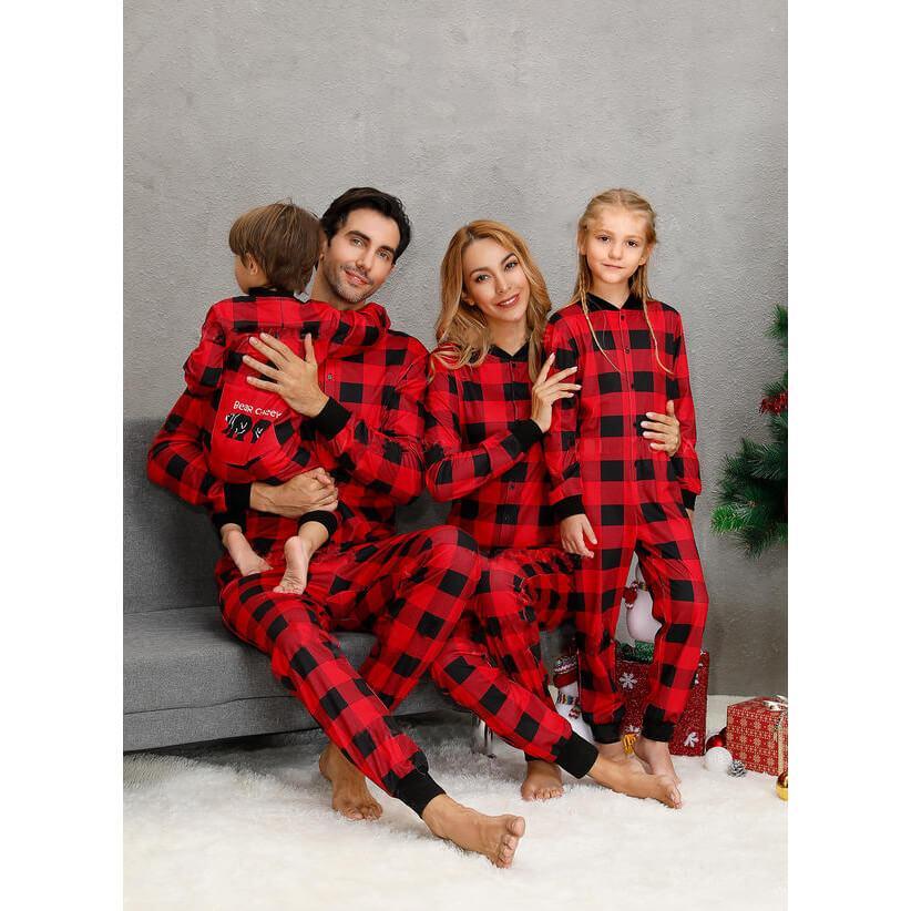 Cute Bear Pattern Plaid Onesies Christmas Family Matching hot Set (with Pet Dog Clothes)