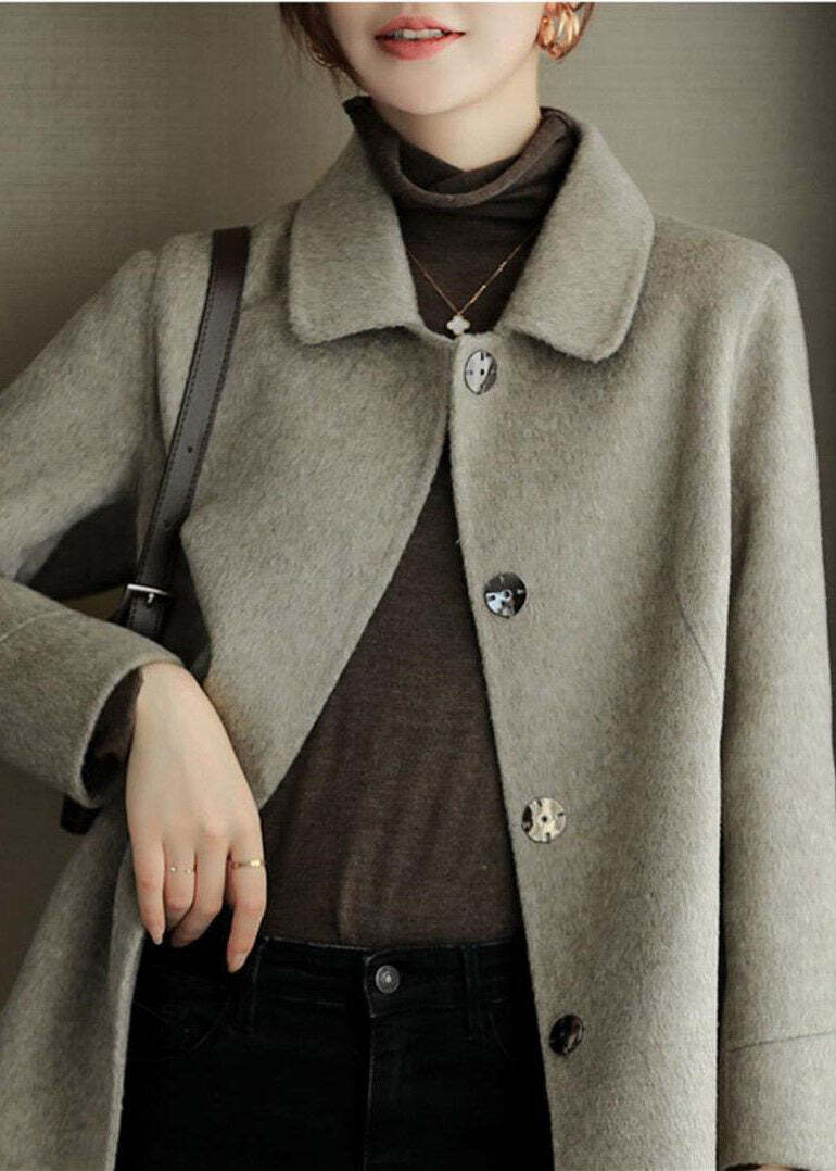Elegant Grey Peter Pan Collar Silm Fit Woolen Coat Fall