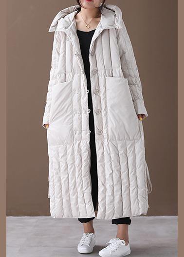 luxury Plus Size Winter Overcoat Beige Hooded Large Pockets Coat