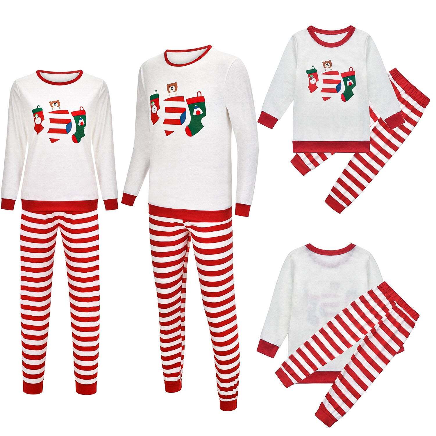 Christmas Sock Print Top and Striped Pants Family Matching Pajamas Set(with Pet Dog Clothes)