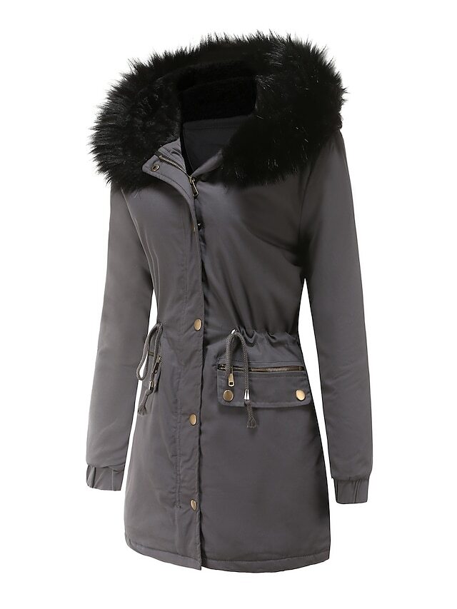 Women's Winter Coat Fleece Lined Puffer Jacket Drawstring Hooded Parka