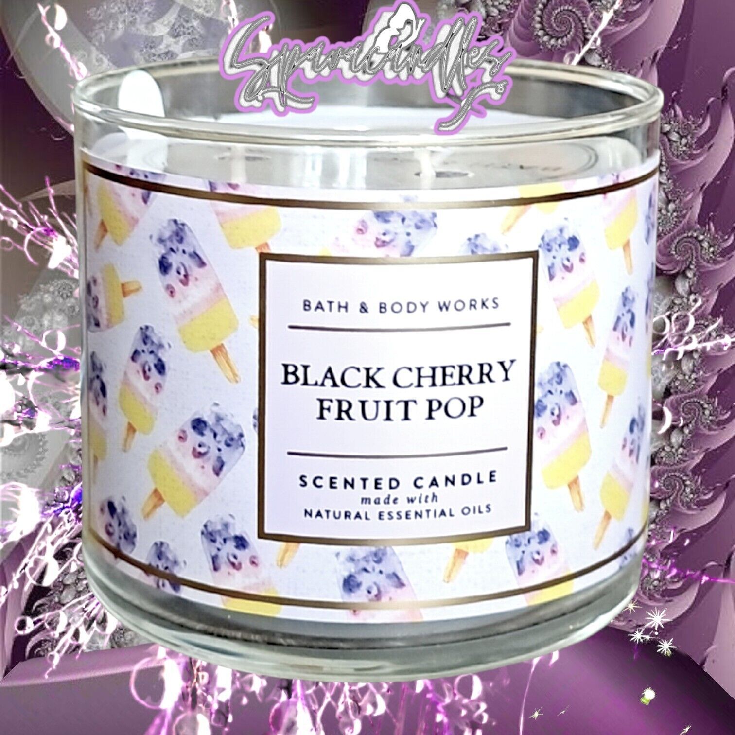 Black Cherry Fruit Pop 3 wick Candle - Essential Oils 14.5 oz