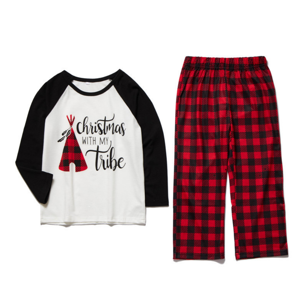 Christmas Letter Plaid Print Parent-child Pajamas Set (with Pet Dog Clothes)