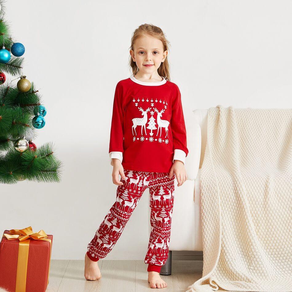 Family Matching ReinDeer Pajamas Set Dresses for Dad - Mom - Kid