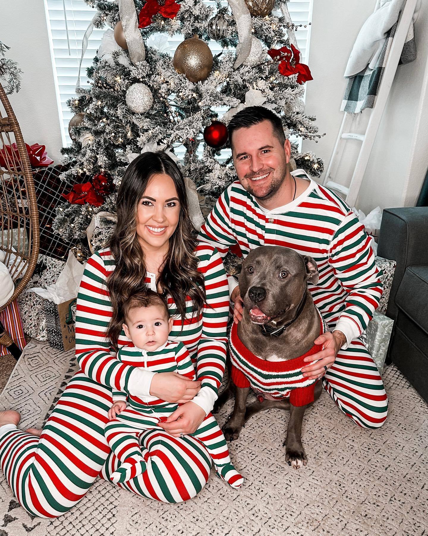 Green Red and White Striped Family Matching Pajamas Set