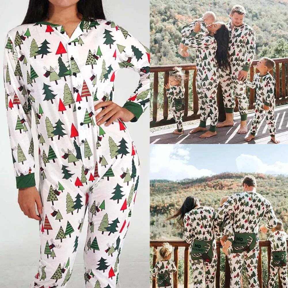 Green Little Christmas Tree Print Family Matching Onesie Pajamas
