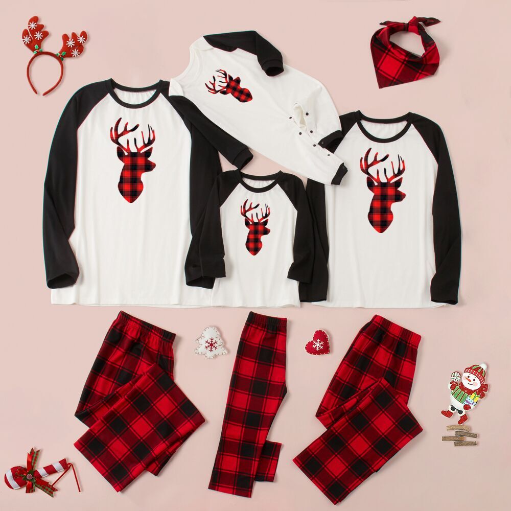 Christmas Elk Check Parent-child Pajama Set (with Pet Dog Clothes)