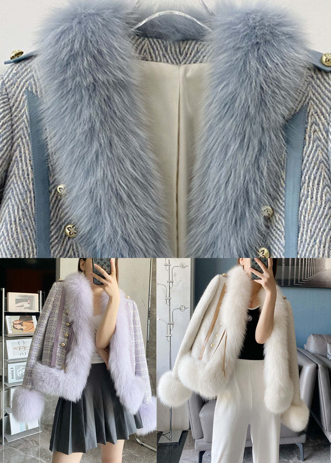 Elegant Beige Fox Collar Faux Leather And Fur Coat Winter