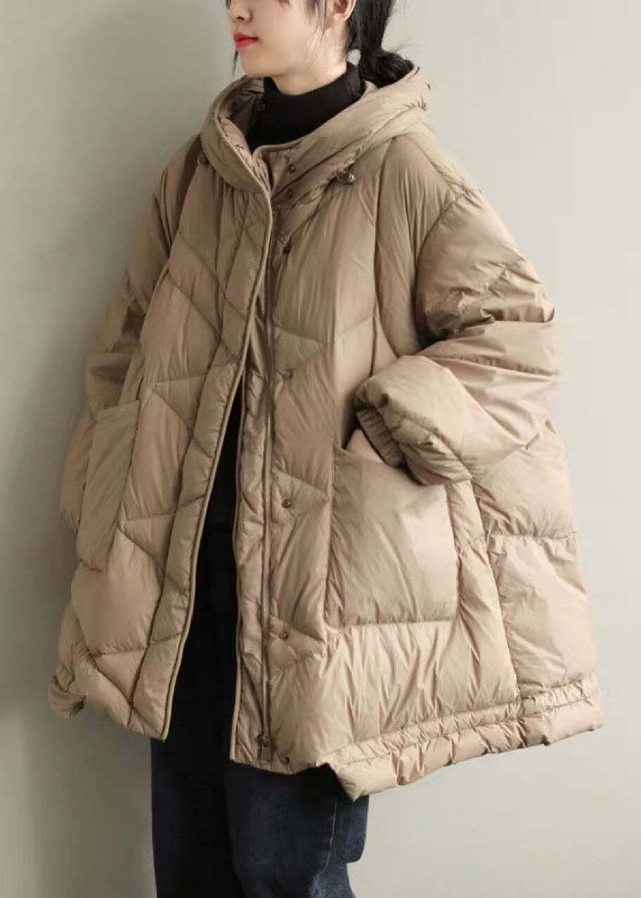 DIY Khaki hooded Pockets Winter Duck Down Coat