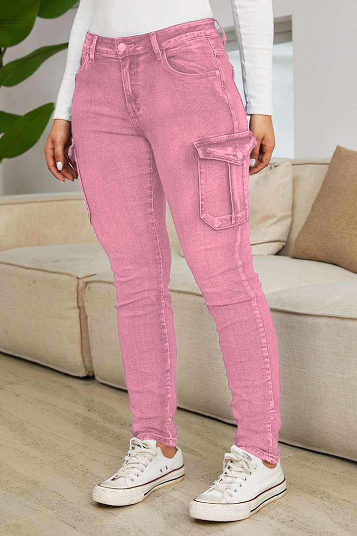Flap Pocket Low Waist Skinny Cargo Jeans