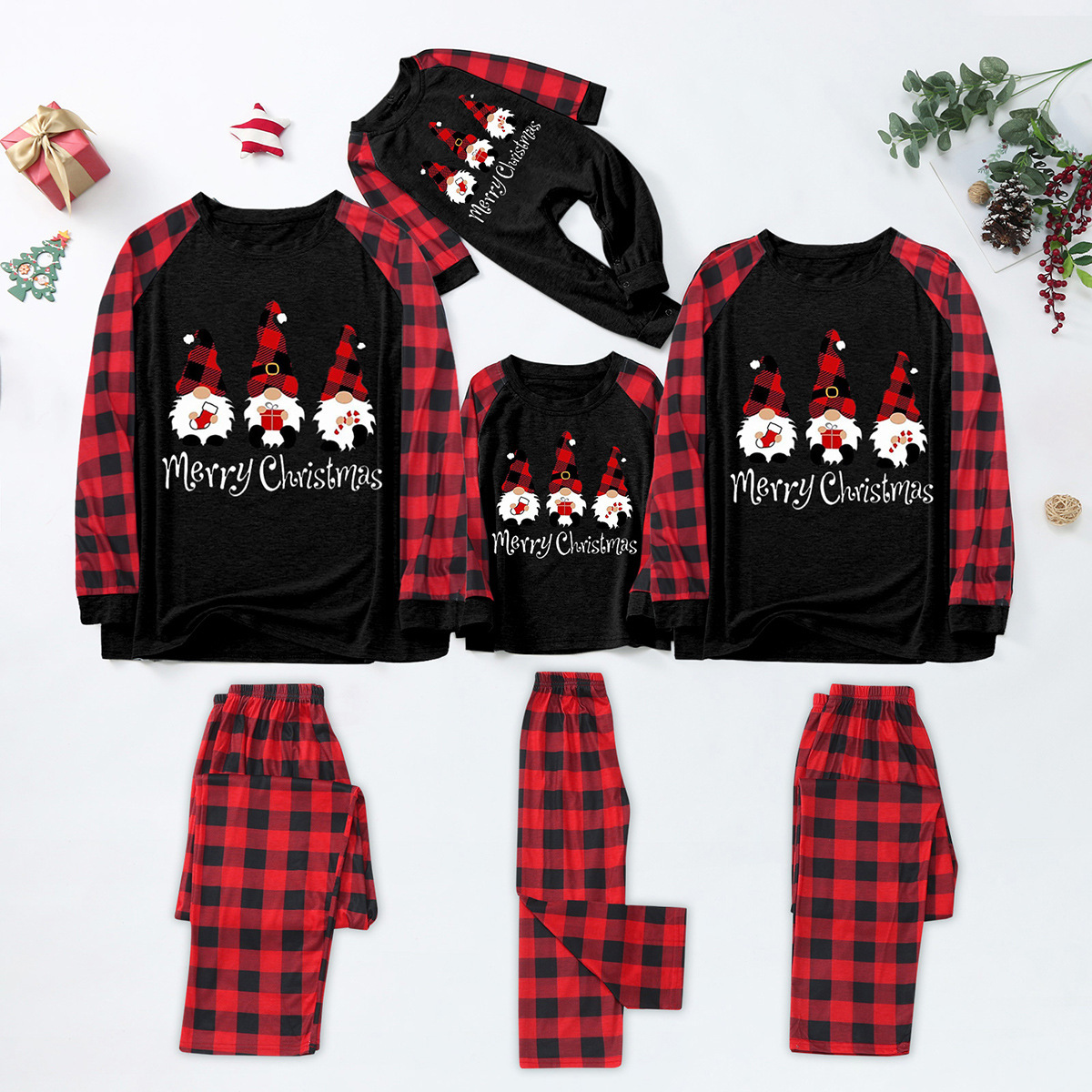Christmas parent-child outfit Three santas