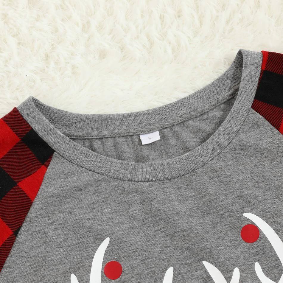 Merry Christmas Antler Letter Print Plaid Design Family Matching Pajamas Sets(with Pet Dog Clothes)