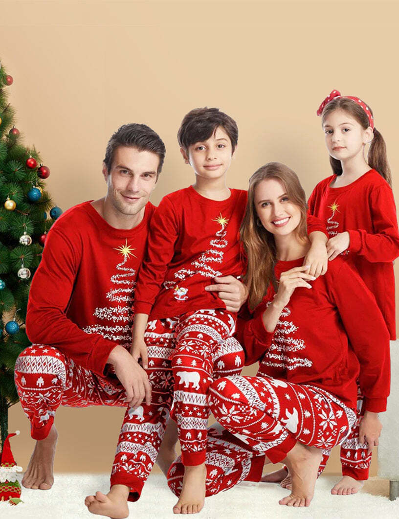 Red Christmas Tree Print Fmalily Matching Pajamas Sets
