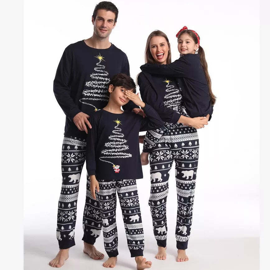 Black Christmas Tree Print Fmalily Matching Pajamas Sets