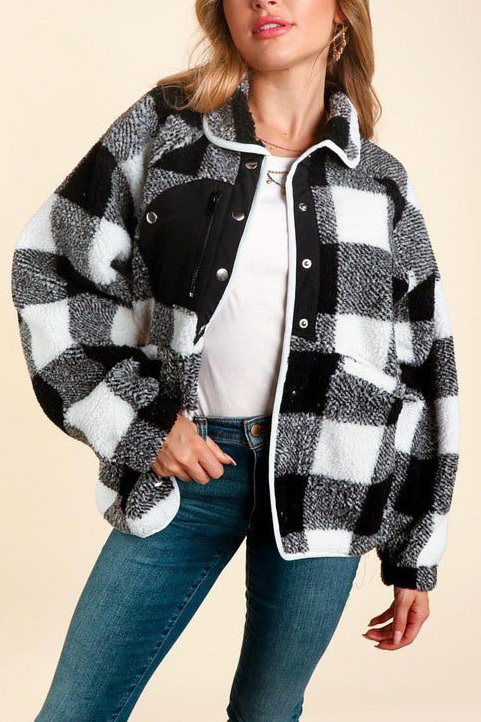 Retro flannel plaid patchwork jacket