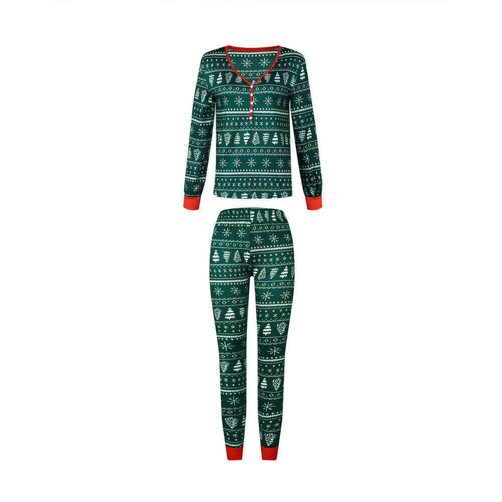 Green Christmas Tree Patterned Family Matching Pajamas Sets (with Pet's dog clothes)