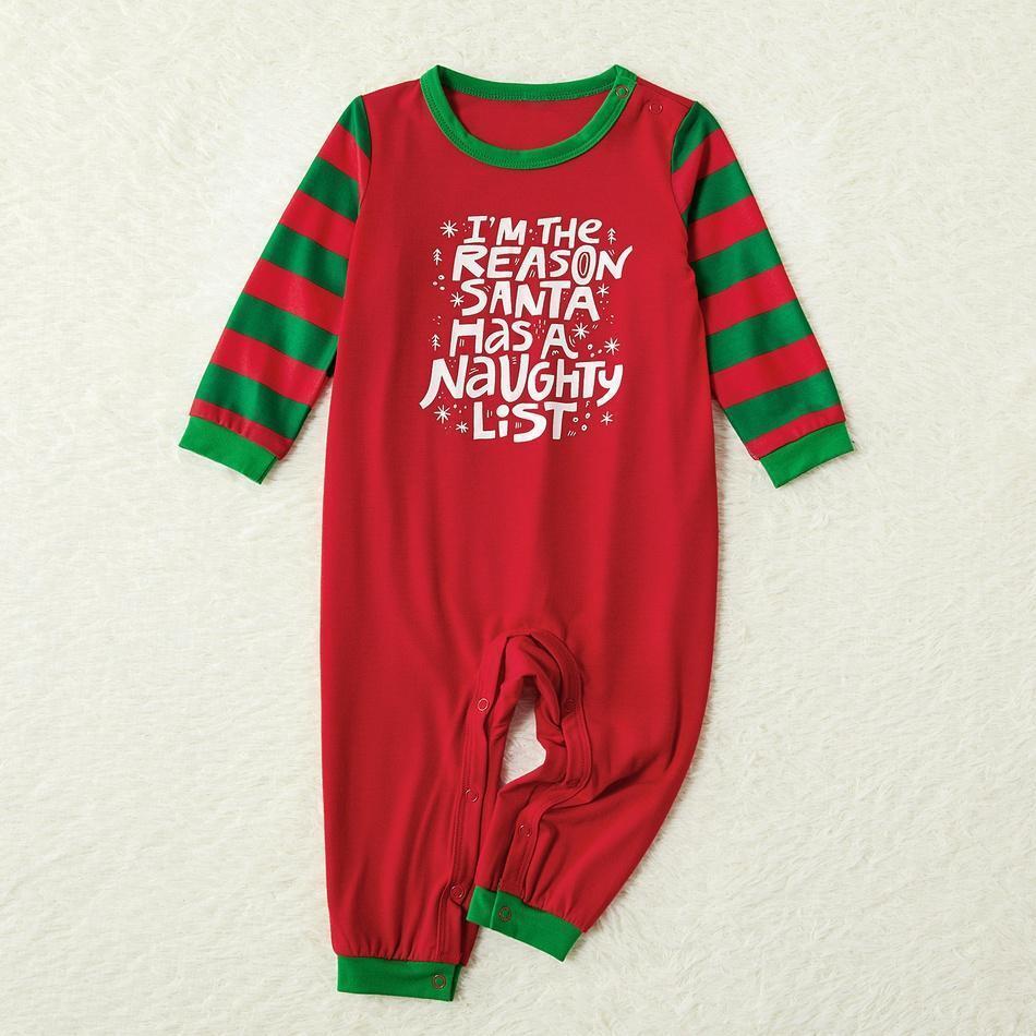 Merry Christmas Letter Print Top and Striped Pants Family Matching Pajamas Set