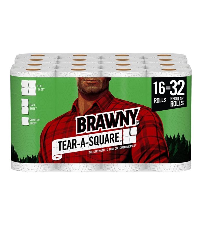 Brawny Tear-A-Square Paper Towels, 16 Double Rolls = 32 Regular Rolls ...