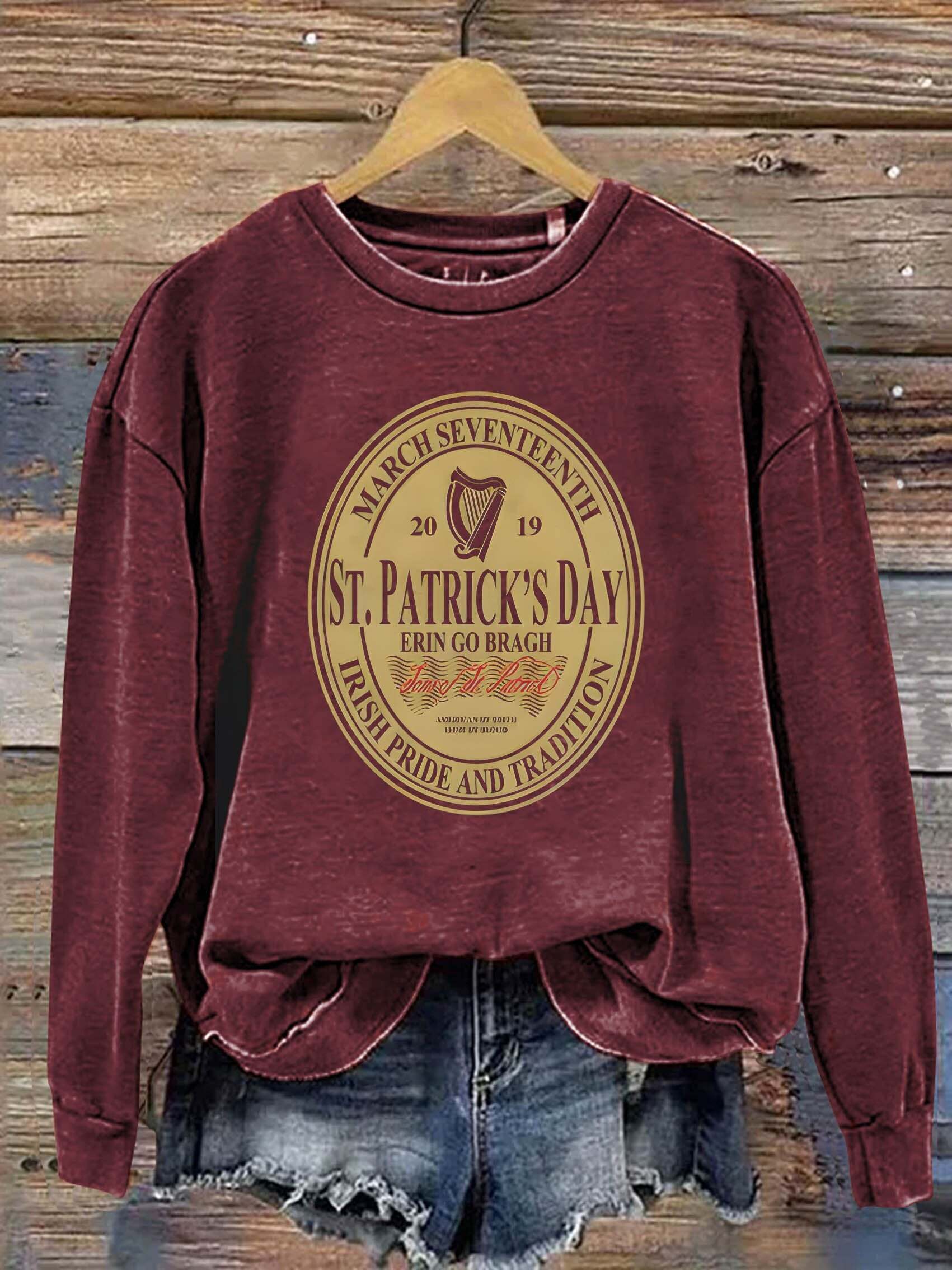St. Patrick's Day Oval label Art Design Print Casual Sweatshirt