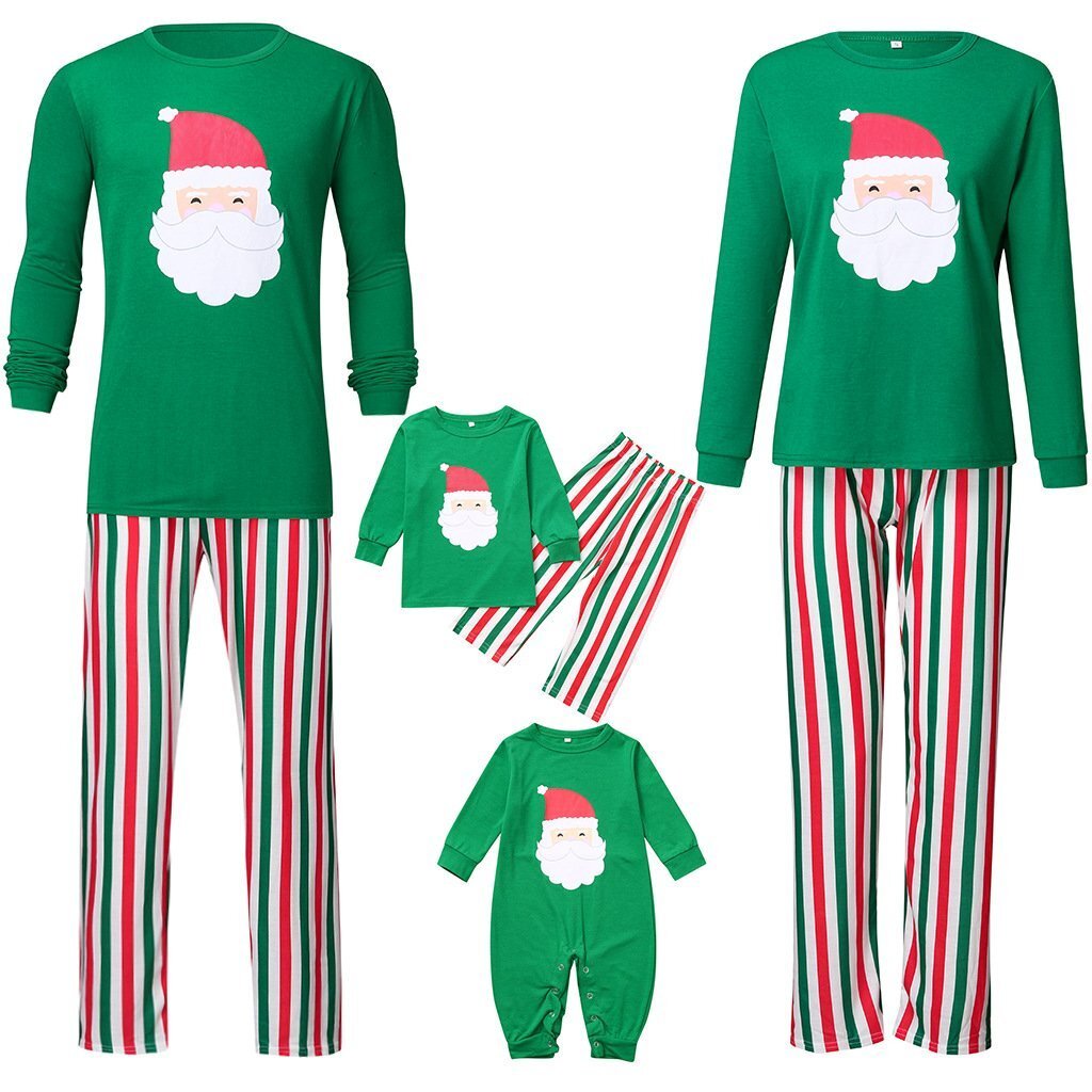 Christmas Santa Print Top and Stripe Pants Family Matching Pajamas Set