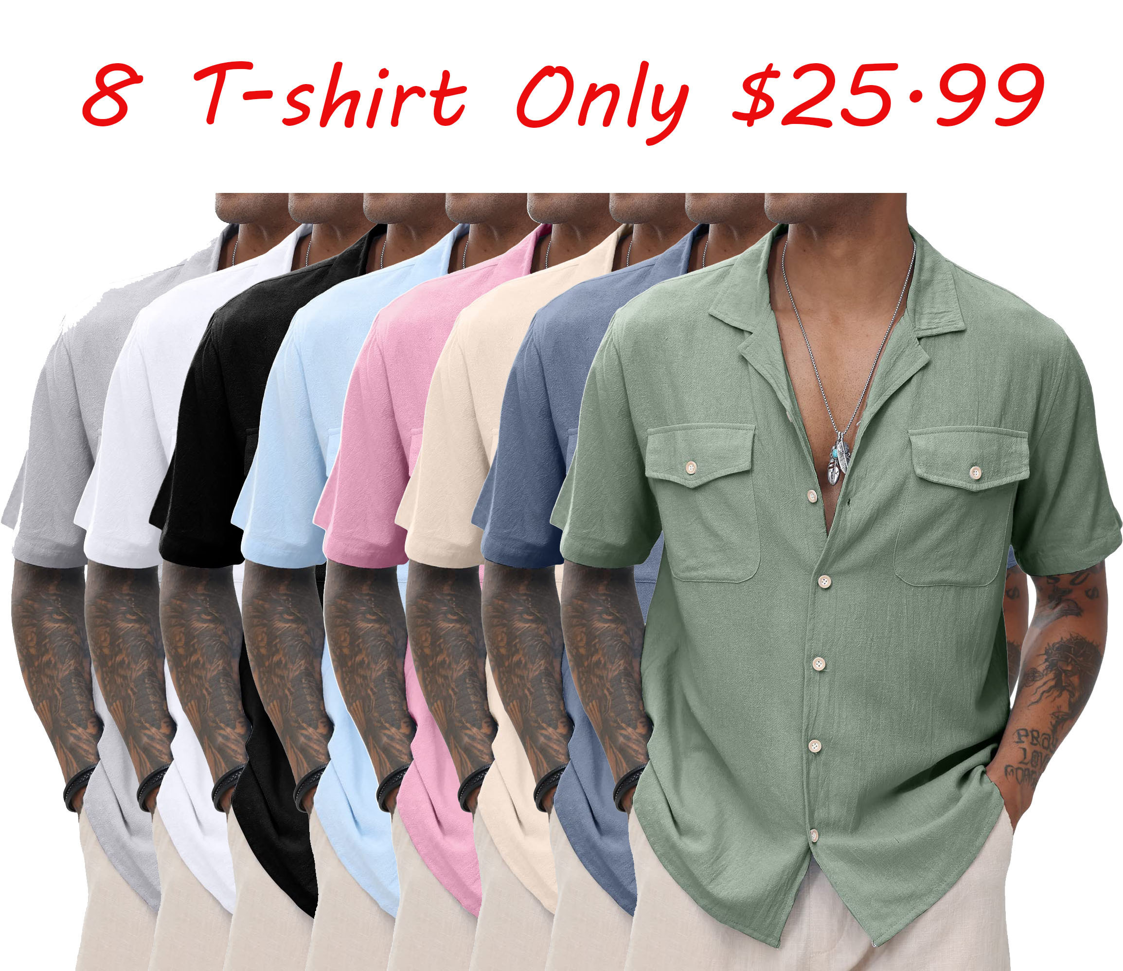 Men's Cuban Linen Shirts Casual Short Sleeve Button Down Shirts Summe ...