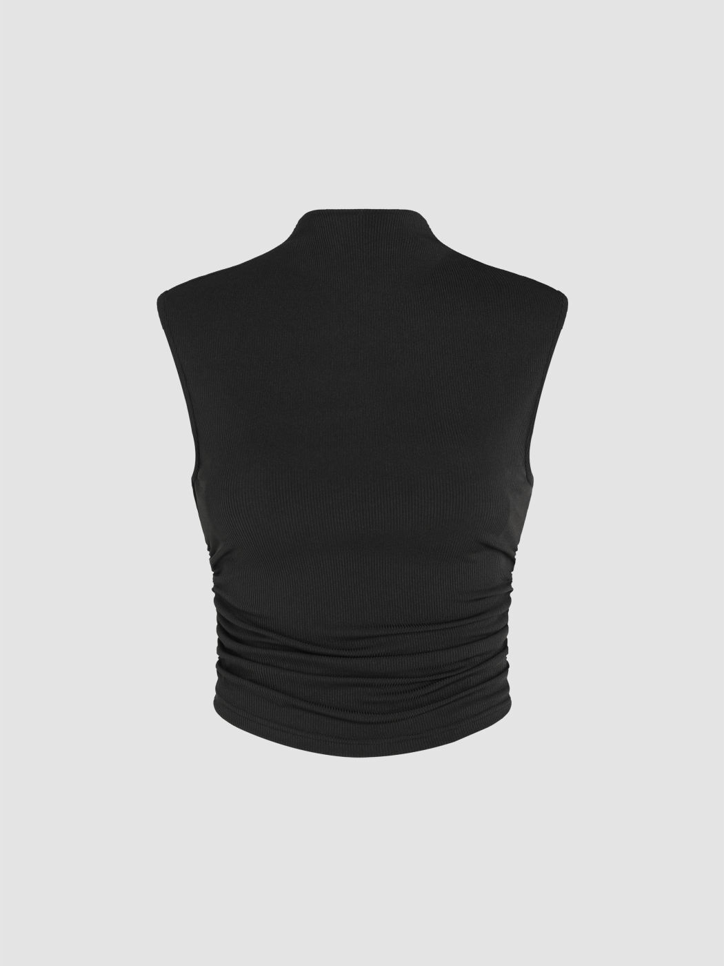 SOLID HIGH NECK SLEEVELESS RUCHED TANK TOP