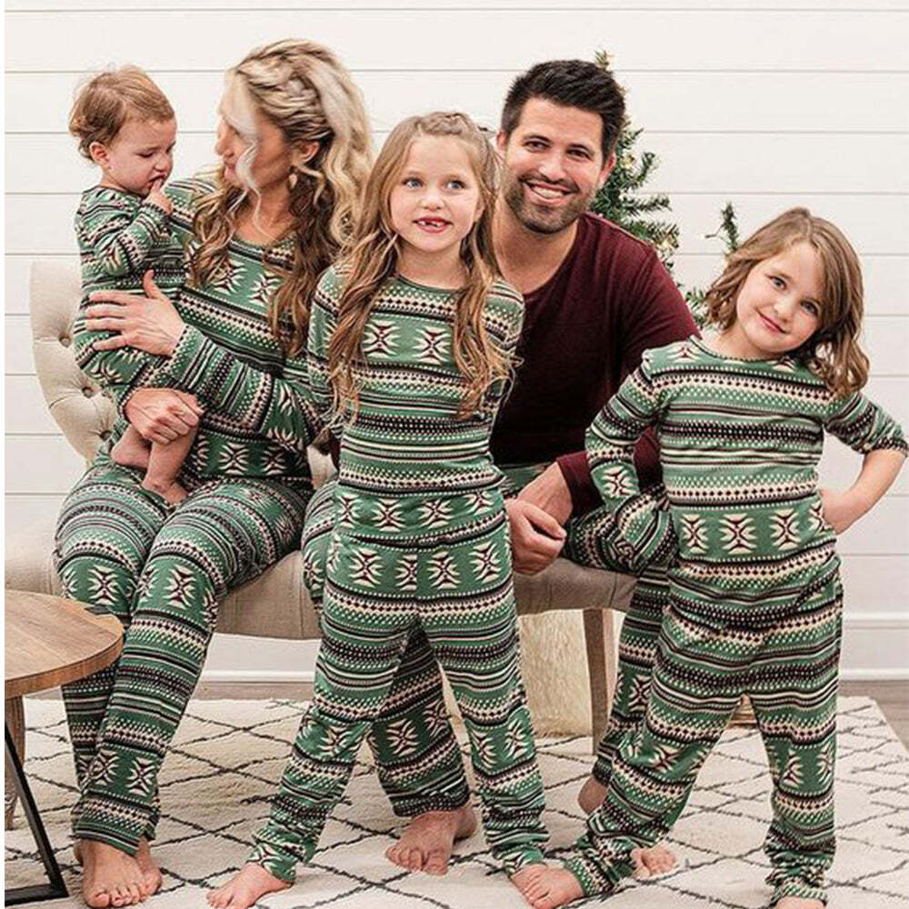 Green Homely Stripe Matching Family hot Set