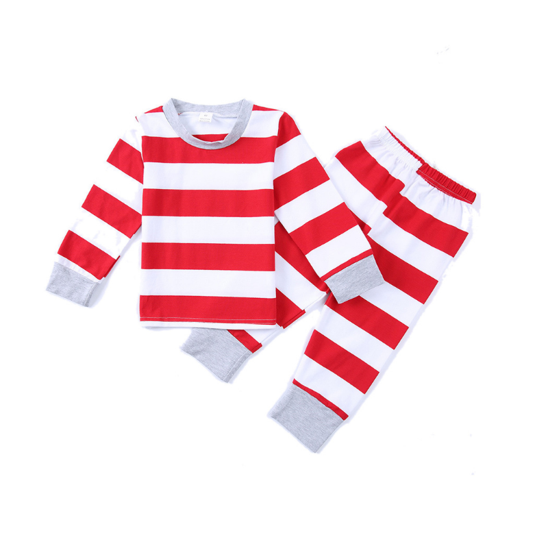 Christmas Red and White Striped Round Collar Matching Pajamas Set (with Pet Dog Clothes)