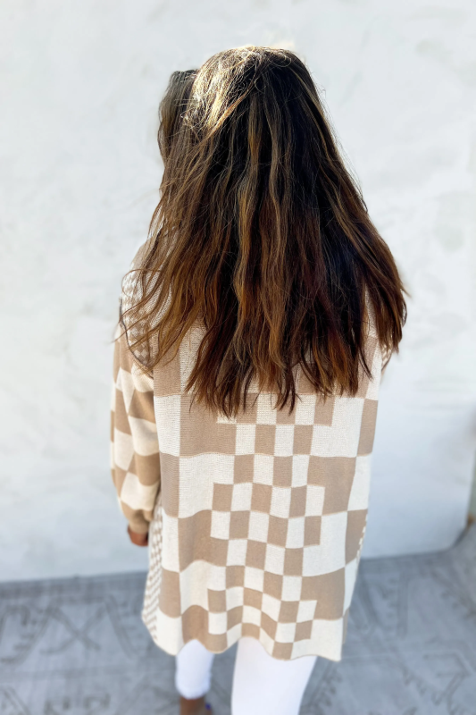Retro checkerboard loose cardigan jacket