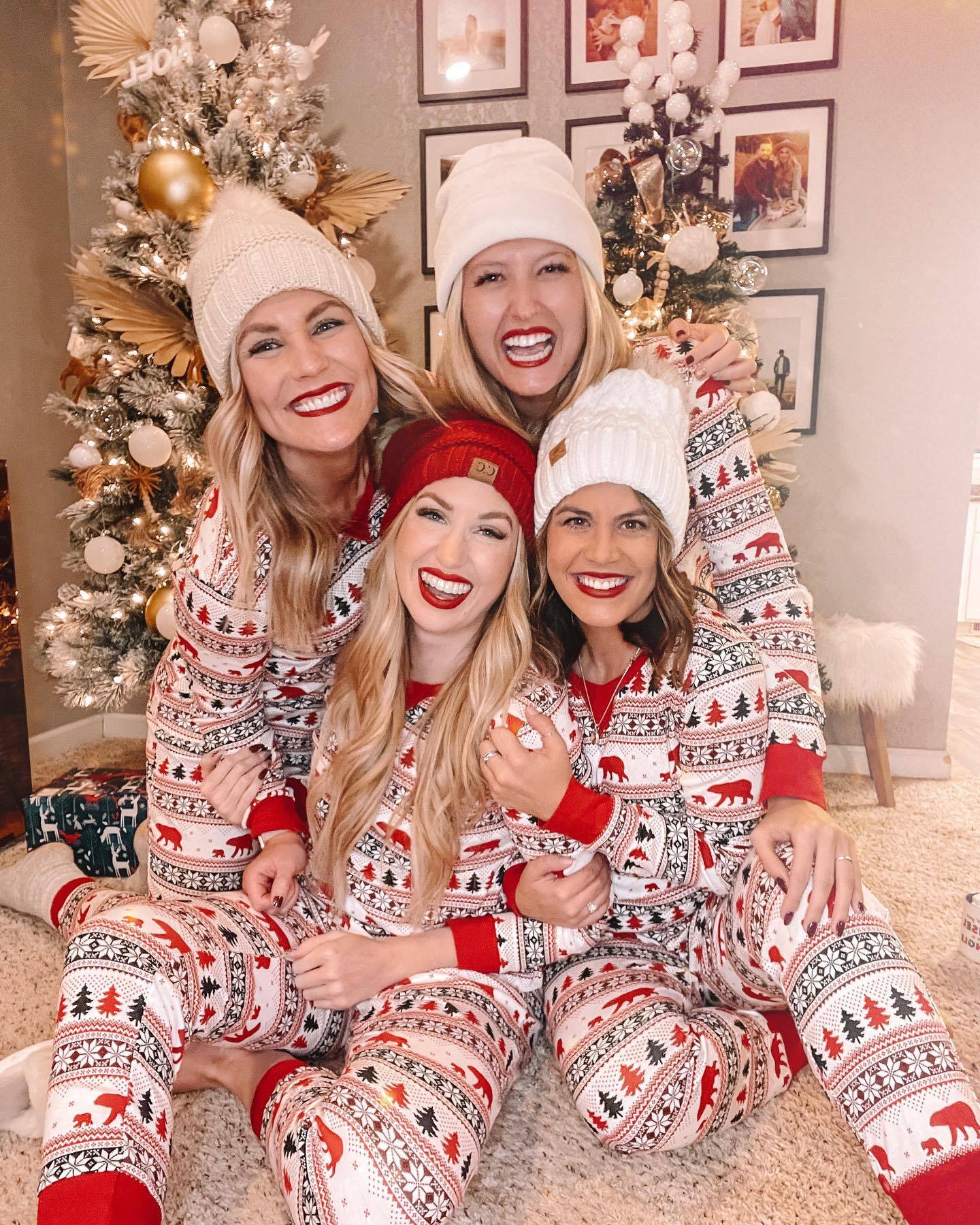 Cute Christmas Tree and Bear Pattern Family Matching Pajamas Set