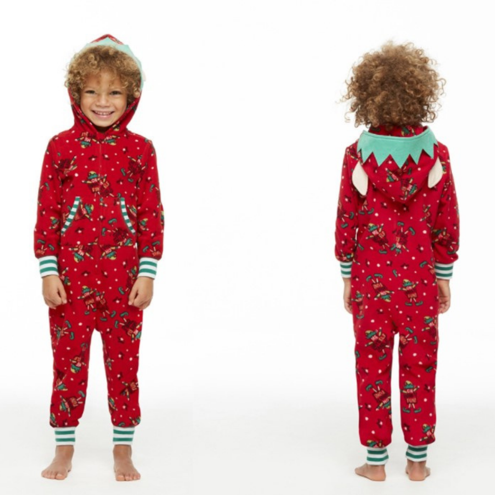 Christmas print hooded jumpsuit parent-child pajamas