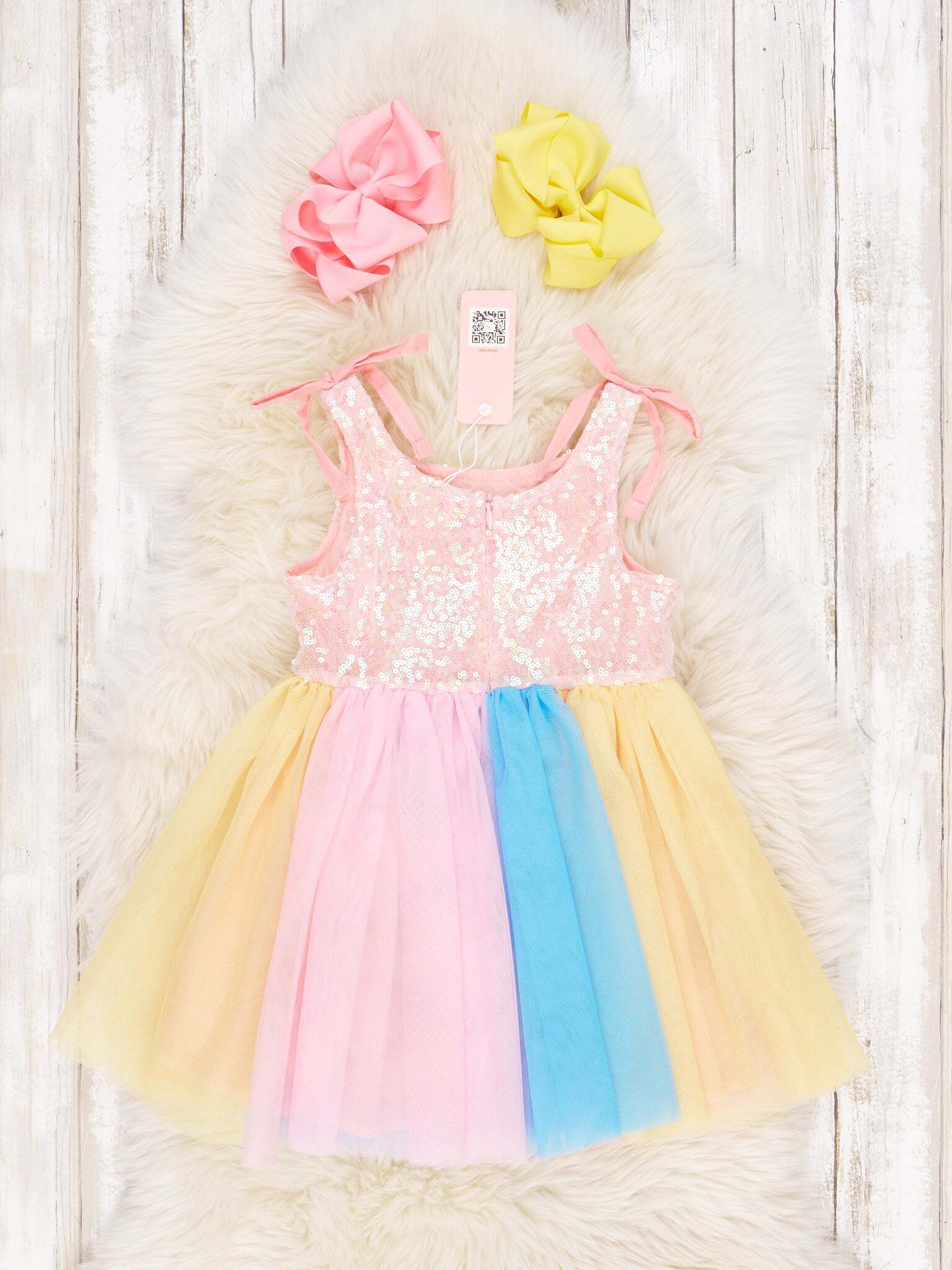 Pink Sequin Rainbow Tulle Dress