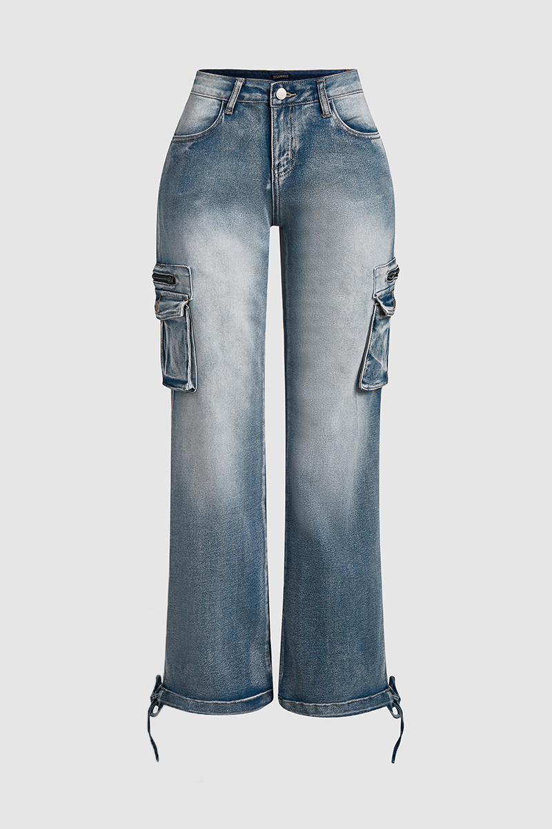90s Vintage Flap Pocket Low Waist Straight Cargo Jeans